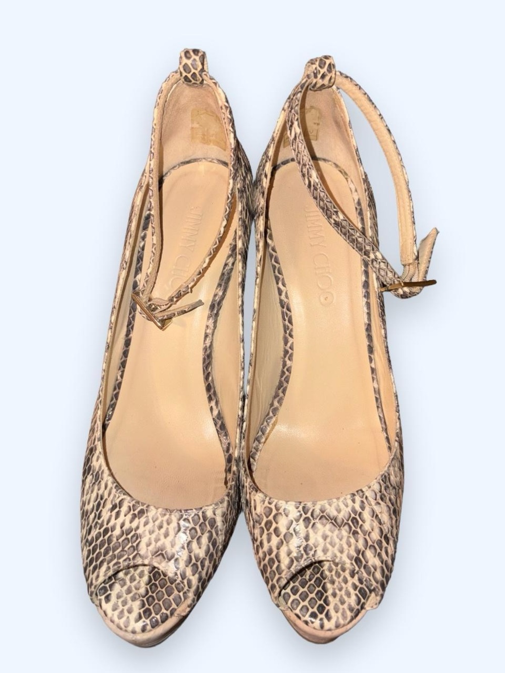 Vintage Jimmy Choo Snakeskin Cork Platform Wedges EU 38/US 7 - Picture 3 of 7